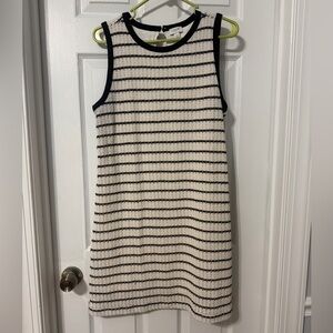 J. Crew Black and white striped Knit Sleeveless Shift Dress - Black Trim Sz L
